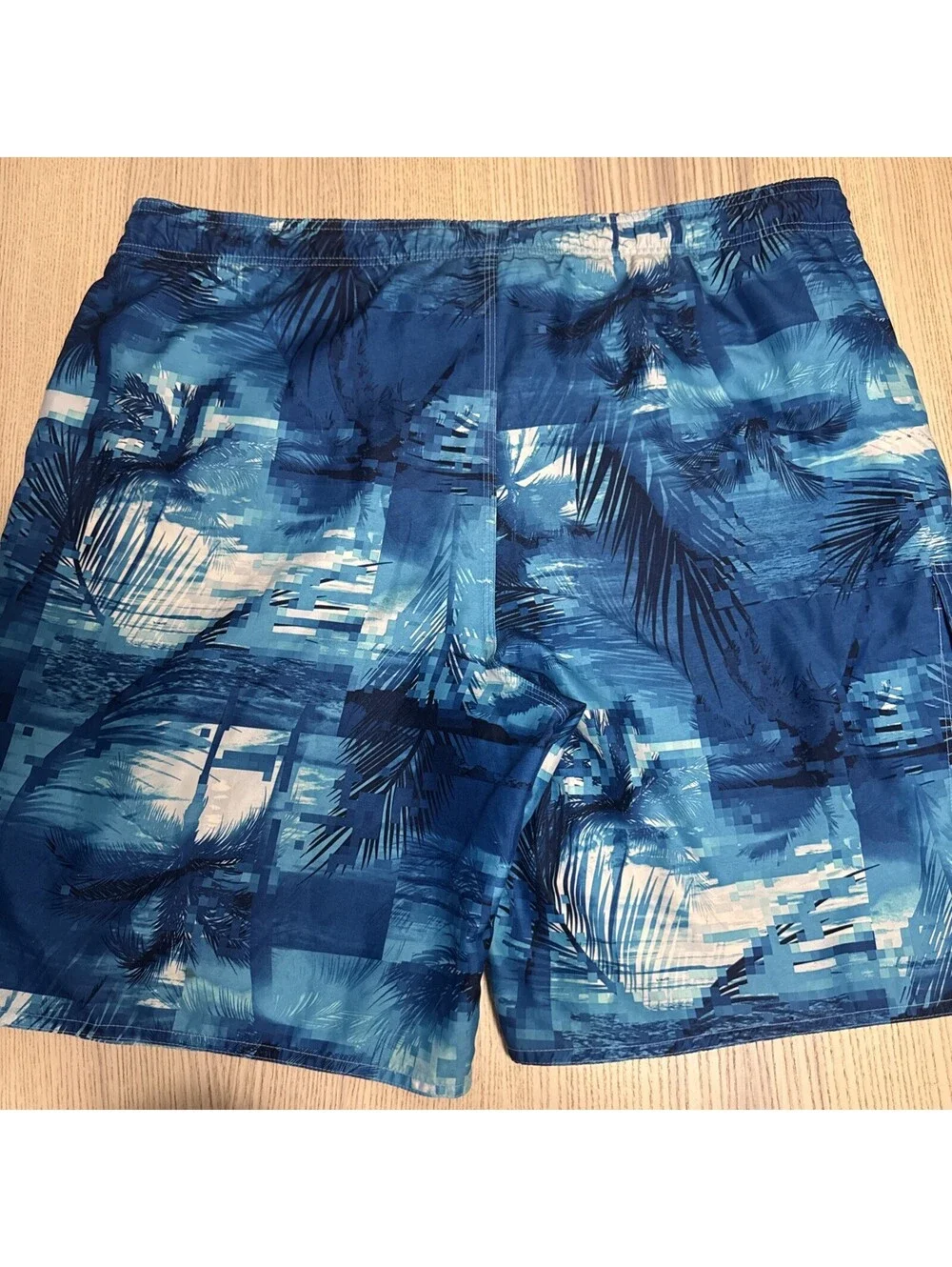 Joe Boxer Mens Swim Trunks Board Shorts XL Blue Palm Trees Geometric Pattern